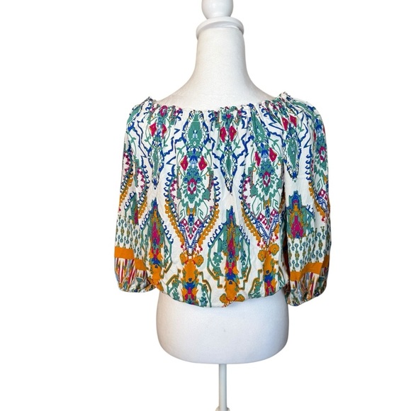 Christian Siriano Boho Chic Cropped Top Blouse Balloon Sleeve Small Tribal Print - Picture 4 of 10
